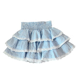 Blue Gingham Eyelet Tiered Skirt