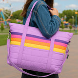 Purple Retro Stripe Puffer Bag