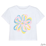 Glitter Puffy Graffiti Flowers Boxy Tee | White