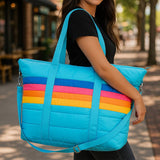 Blue Retro Stripe Puffer Bag