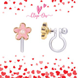 Pink Fancy Flower Clip On Earrings