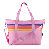 Pink Retro Stripe Puffer Bag