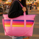 Pink Retro Stripe Puffer Bag