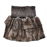 Black Metallic Smocked Ruffle Mini Skirt