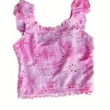 Pink Tie Dye Eyelet Top