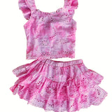 Pink Tie Dye Eyelet Skirt