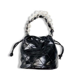 Pearl Handle Quilted Bucket Bag | Black