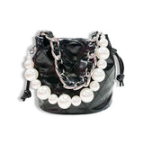 Pearl Handle Quilted Bucket Bag | Black