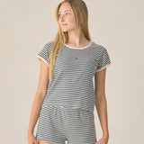 Pointelle Navy Stripe Shorts