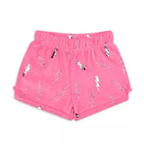 Pink Foil Lightning Plush Shorts