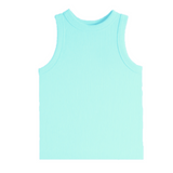 Aqua High Neck Ribbed Tank