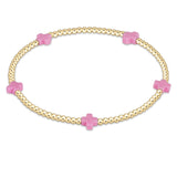 egirl Signature Cross Small Gold Pattern 2mm Bead Bracelet | Bright Pink