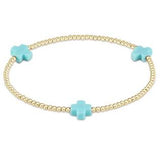 enewton Signature Cross Small Gold Pattern 2mm Bead Bracelet | Turquoise