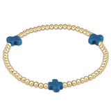 enewton Signature Cross Gold Pattern 3mm Bead Bracelet | Cobalt