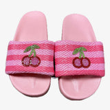 Cherry Stripe Raffia Slides | Bari Lynn