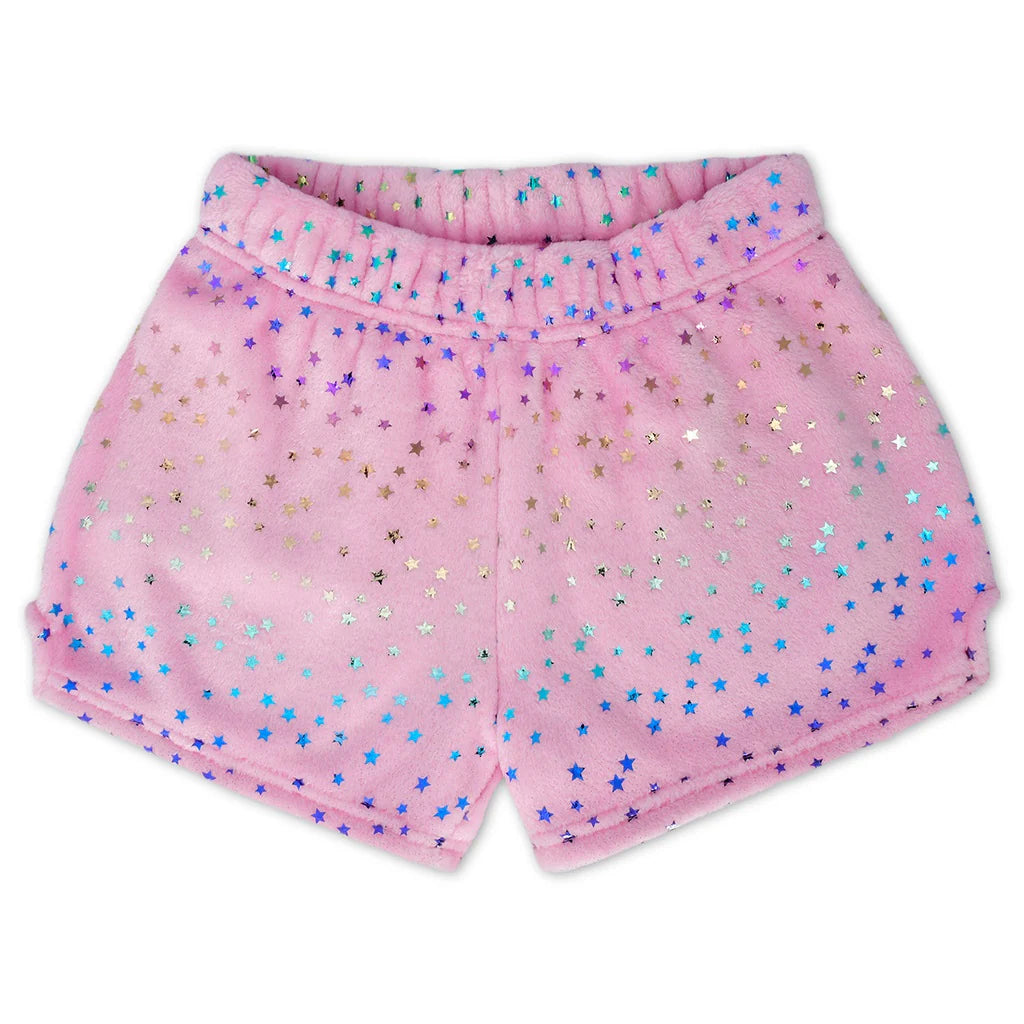 Plush Shorts - Pink Foil Stars