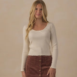 Ribbed Long Sleeve Knit Tee | Natural