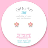 Pink Fancy Flower Clip On Earrings